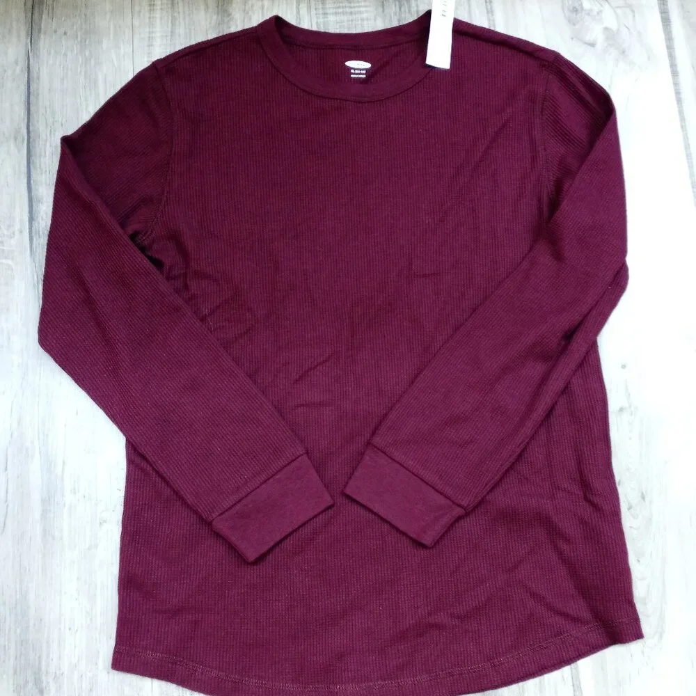 Waffle Knit Long Sleeve T Shirt New with Tags Lot of 2 Red Maroon